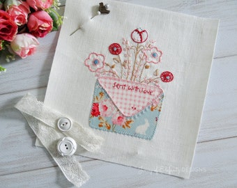 Sent With Love  - hand embroidery and applique pattern - floral envelope - digital download