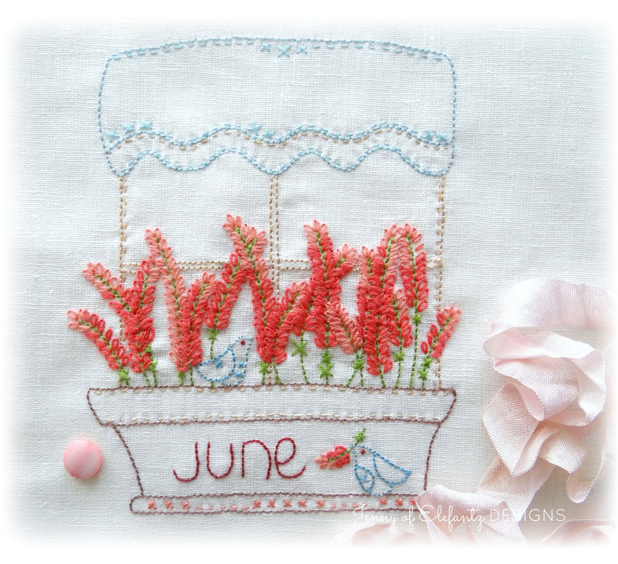 A Year in the Garden - 12 blocks - hand embroidered - quilt pattern - digital download