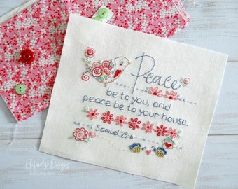 Paz a tu casa - 1 Samuel 25:6 - Patrón de bordado y apliques a mano - Descarga digital