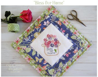 Bless Our Home mini quilt - hand embroidery pattern - digital download