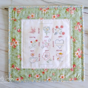 The Stitch Sampler - floral hand-embroidery stitch sampler pattern - mini quilt - digital download