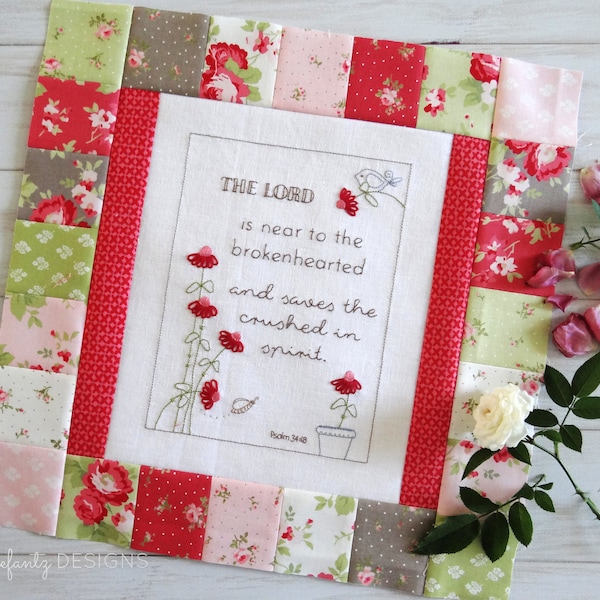 Heart of Psalms / Heart of Home block 2 - hand embroidery block of the month quilt - digital download