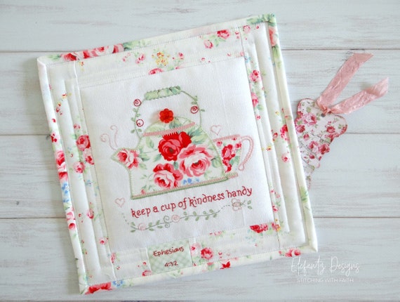 Cup of Kindness - Ephesians 4:32 - hand embroidery mini quilt pattern - digital download