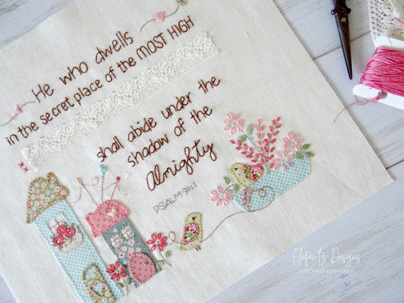 The Secret Place  Psalm 91:1  hand embroidery pattern  image 1