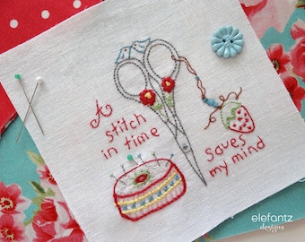 A Stitch in Time - hand embroidery pattern - digital download