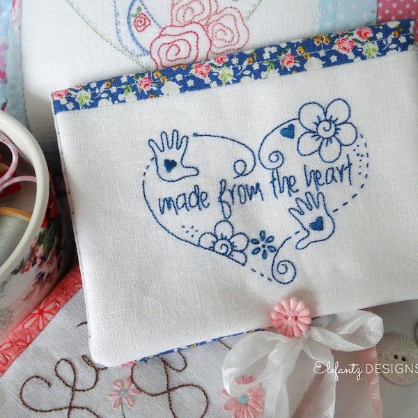 Made From The Heart - hand embroidery pattern plus tutorial for the sewing pouch