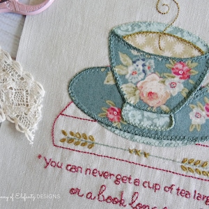 Books and Tea - hand embroidery pattern - C S Lewis - quote - digital download