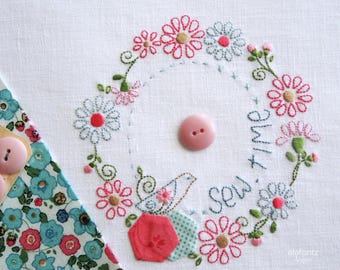 SewTime vintage-style hand-embroidery pattern + round pincushion tutorial
