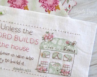 The LORD Builds The House - Psalm 127:1 - hand embroidery pattern - digital download