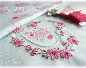 My Shabby Heart pattern - two versions - hand embroidery - applique - friendship - digital download