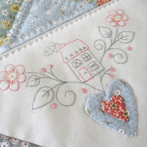 House on the Corner table topper pattern - hand embroidery and patchwork - digital download