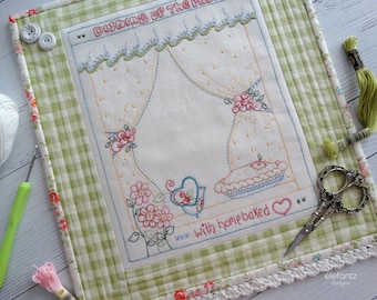 Homebaked Memories - mini quilt and hand embroidery pattern - optional crochet edge - digital download