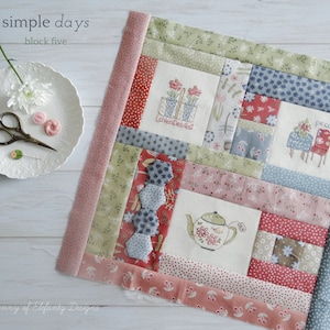 SIMPLE DAYS block 5 of a nine-block quilt pattern - hand embroidery - digital download