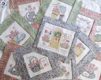 DAISY a DAY - complete 12 block quilt pattern - hand embroidery - applique - patchwork - digital download