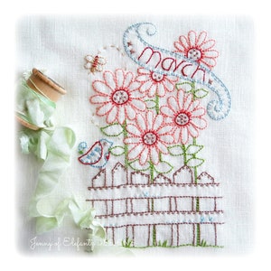 A Year in the Garden - 12 blocks - hand embroidered - quilt pattern - digital download