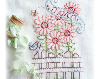 A Year in the Garden - 12 blocks - hand embroidered - quilt pattern - digital download