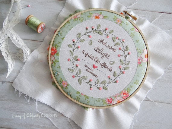 A Quiet Life - hand embroidery pattern - William Drummond quote - digital download - hoop art