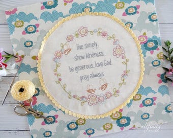 Live Simply, Show Kindness - hand embroidery pattern - digital download