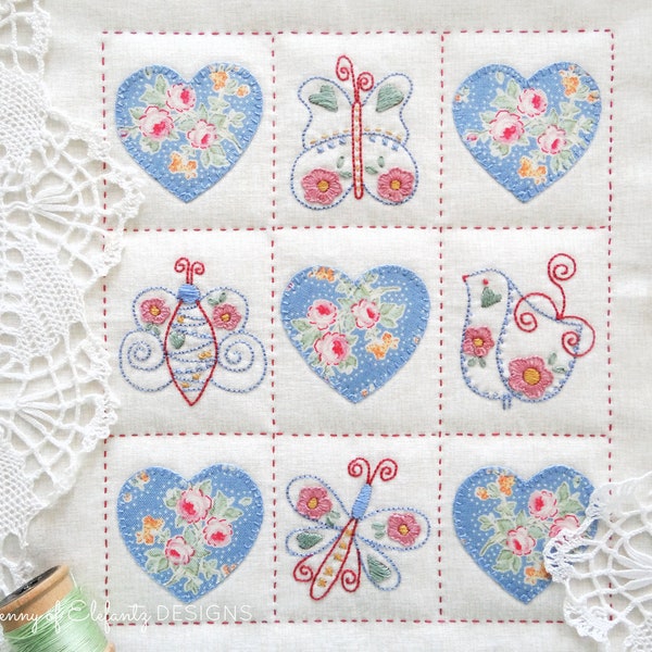 Windows Bright - hand embroidery pattern - birds butterflies nature - digital download