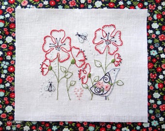 Pretty Poppies hand-embroidery pattern + free tutorial for a pocket pincushion