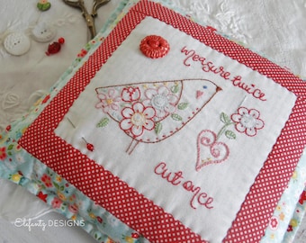 Measure Twice Pincushion - hand embroidery pattern - sewing pattern - digital download