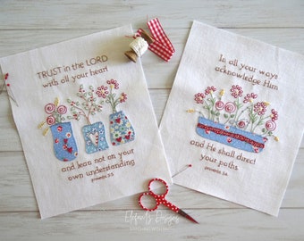 Proverbs 3:5-6 - hand embroidery double pattern - digital download