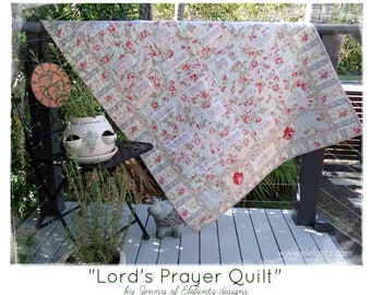 The Lord&#39;s Prayer embroidered quilt pattern with 26 hand embroidered blocks - digital download