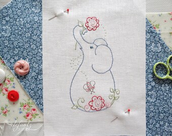 Elephant in the Garden - hand embroidery pattern - digital download