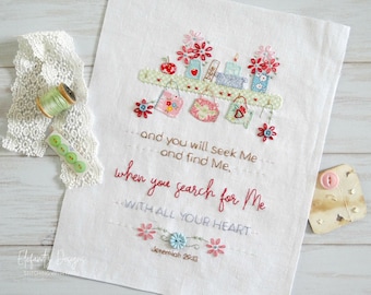 Seek and Find - Jeremiah 29:13 - hand embroidery and applique pattern - digital download