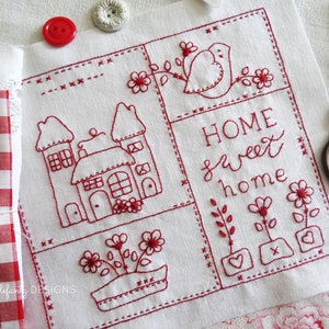 Home Sweet Home redwork hand embroidery pattern digital download image 2