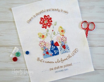 Proverbs 31 - A Woman Who Fears the Lord - hand embroidery and applique pattern - digital download