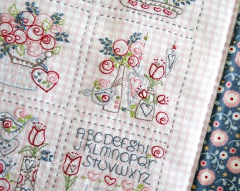 My Little Sampler - set of six embroidery patterns finished as a personalised mini quilt - hand embroidery - digital download