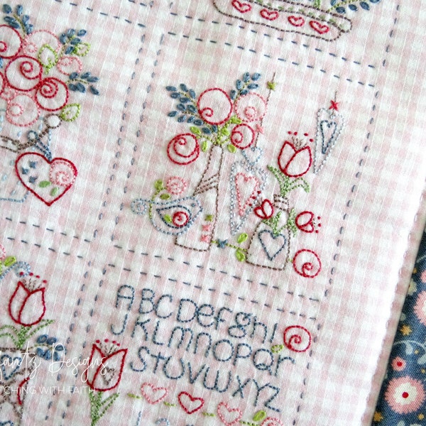 My Little Sampler - set of six embroidery patterns finished as a personalised mini quilt - hand embroidery - digital download