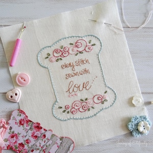 Sewn With Love - hand embroidery - digital download - quilt label - two sizes