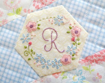 Floral Monogram Circlet pattern - hand embroidery - full alphabet - digital download