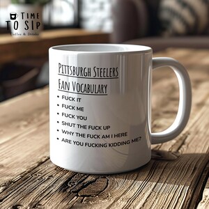 Pittsburgh Steelers fan vocabulary mug, sports mug, american football coffee mugs, american football coffee cups image 5