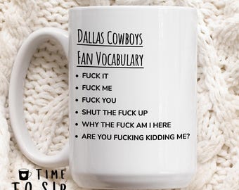 Dallas Cowboys fan vocabulary mug, sports mug, american football coffee mugs, Dallas Cowboys Football team mug, gift ideas for men