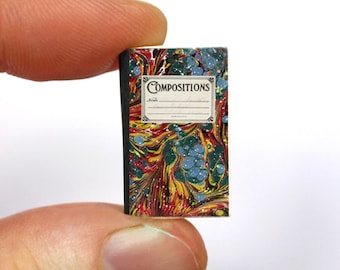 Miniature Composition Notebook – 1:12 Scale Dollhouse School Decor • Tiny Closed Book for Desk or Study Scene