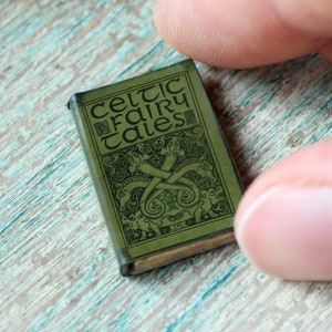 Miniature Celtic Fairy Tales Book – 1:12 Scale Irish Mythology Dollhouse Prop • Tiny Antique Folklore Book for Fairy Garden or Curio Shelf