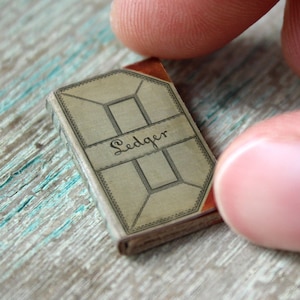 Miniature Ledger Book – 1:12 Scale Antique Accounting Prop • Tiny Office Diorama or Victorian Study Accent