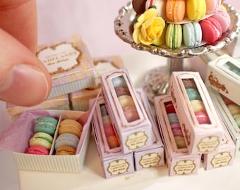 Miniature Macaron Box Set – 1:12 Scale Handcrafted Dollhouse Dessert • Optional Gift Bag • Tiny French Bakery Prop for Dioramas & Crafts
