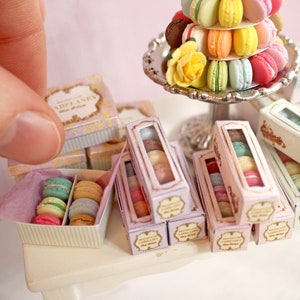 Miniature Macaron Box Set – 1:12 Scale Handcrafted Dollhouse Dessert • Optional Gift Bag • Tiny French Bakery Prop for Dioramas & Crafts