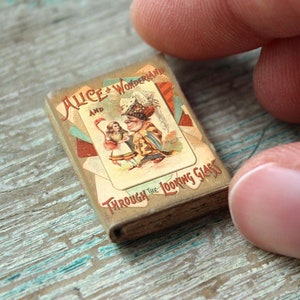 Miniature Alice in Wonderland Through the Looking Glass – 1:12 Scale Whimsical Dollhouse Prop • Wonderland Collector • Tiny Book for Display