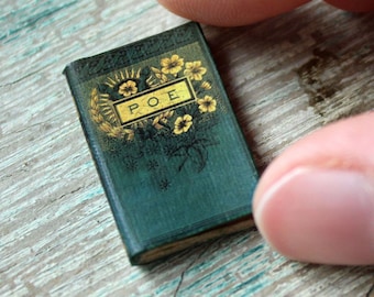 Miniature Poe Book – 1:12 Scale Gothic Dollhouse Decor • Tiny Closed Book • Mini Curio Literature Gift