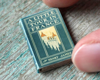 Miniature A Little Tour in France Book – 1:12 Scale Travel Dollhouse Decor • French Gift • Tiny Closed Book for Miniature Shelf or Curio