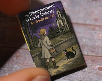 Miniature Lady Delaney Mystery Book – 1:12 Scale Tiny Story Prop • Haunted Dollhouse Library Accent • Cat Detective Volume