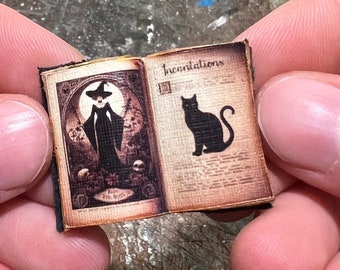 Handmade Miniature Open Book --- Witch and Her Familiar