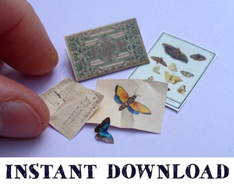 Miniature Antique Butterfly Folder: Dollhouse Digital Download DIY