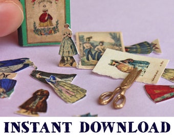 Miniature Victorian Paper Doll & Book: Dollhouse Digital Download DIY
