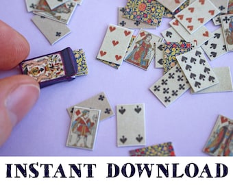 Miniature Antique Playing Cards + Box: Dollhouse Digital Download DIY